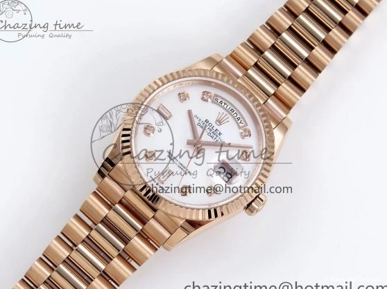 0523 OdorResistant Day Date 36 RG TWSF Best Edition White Diamonds Dial on RG Bracelet A 1610